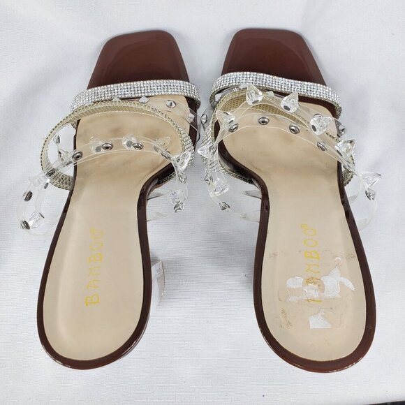 Bamboo Women's Slash -10 Clear Rhinestone High Heels Strappy Size 7.5 - Picture 10 of 11